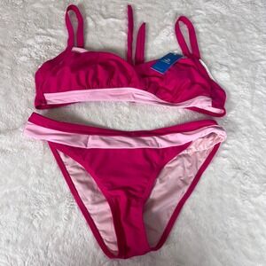 CUPSHE Women's Bikini Set Fuchsia Pink Back Tie Mid Rise Size Medium‎ NWT